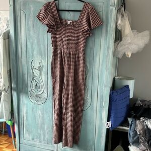 Topshop Pink and Black Gingham Smocked Top Jumper with pockets, size 8, $45